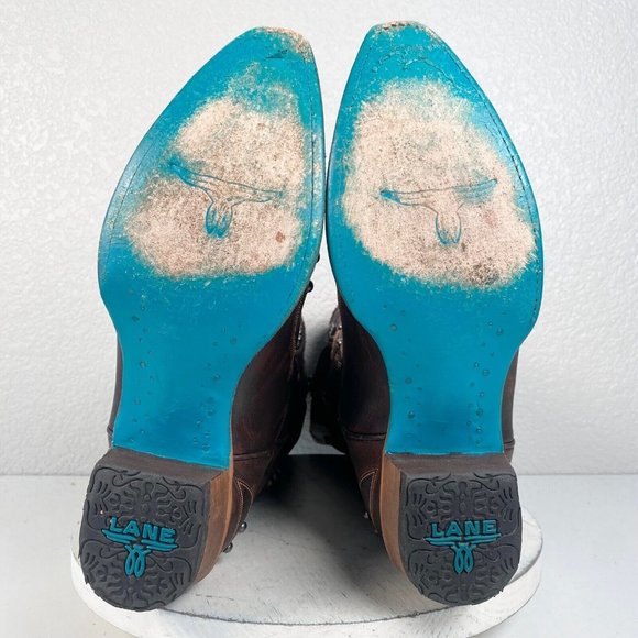 Lane COSSETTE Cowgirl Western Boots 10 Brown Leather Mid Calf Cowboy Snip Toe - Picture 8 of 10